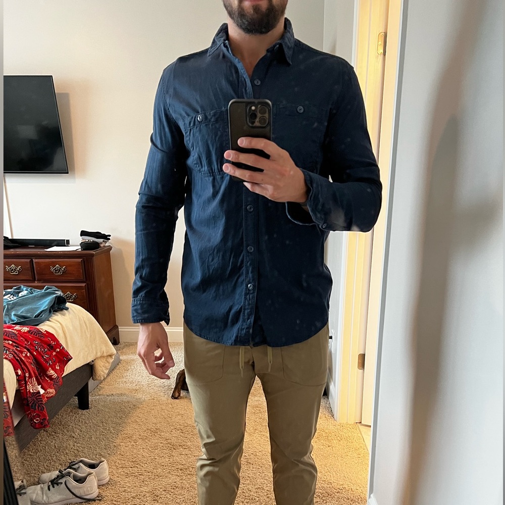 All Sons. Blue long sleeve button up.